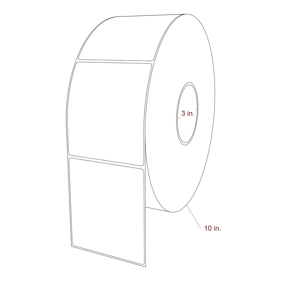 3.75 Inch x 4.25 Inch Rectangle Inkjet Label Roll - 3 Inch Core - 10 Inch Roll OD - 3D Perspective