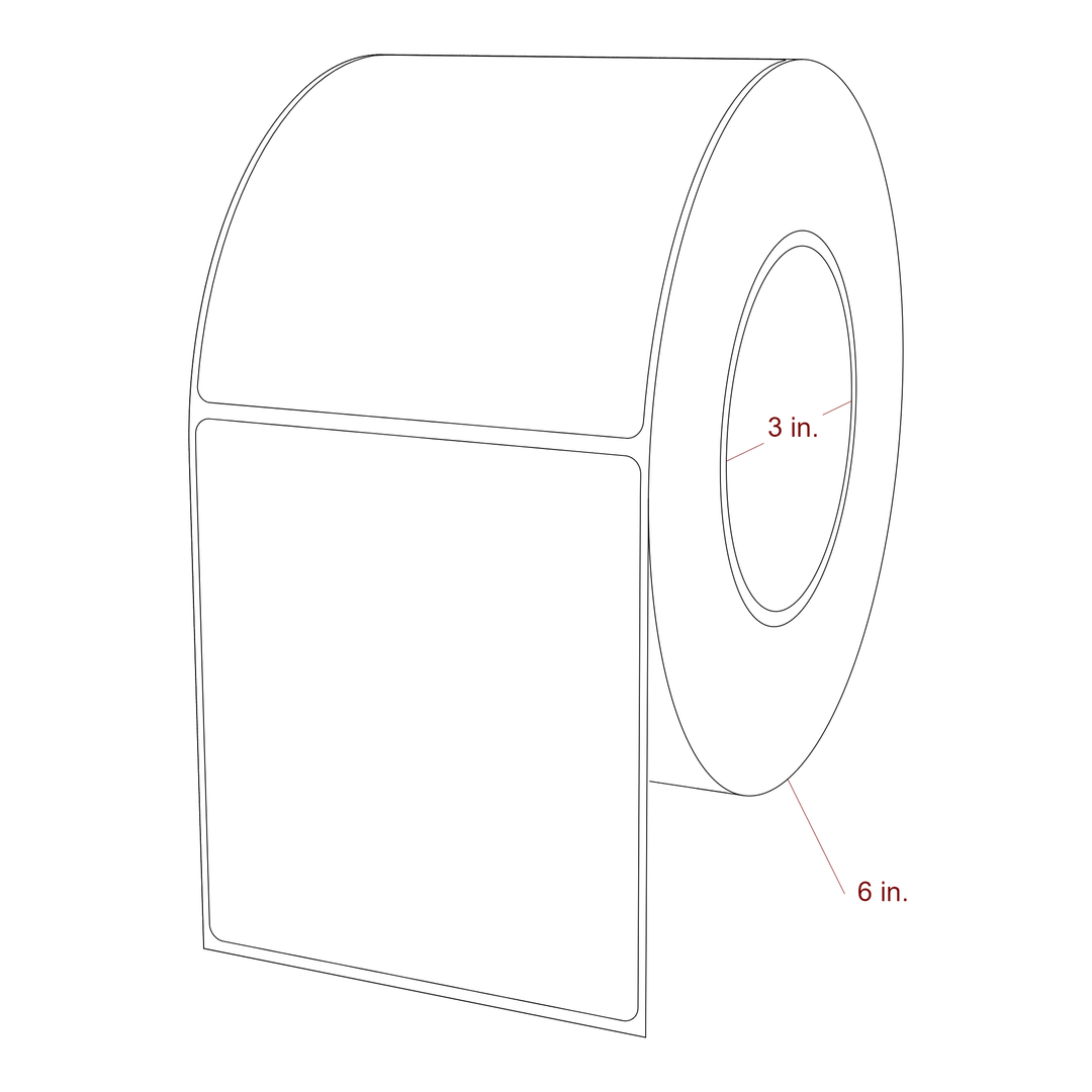 3.75 Inch x 4.25 Inch Rectangle Inkjet Label Roll - 3 Inch Core - 6 Inch Roll OD - 3D Perspective