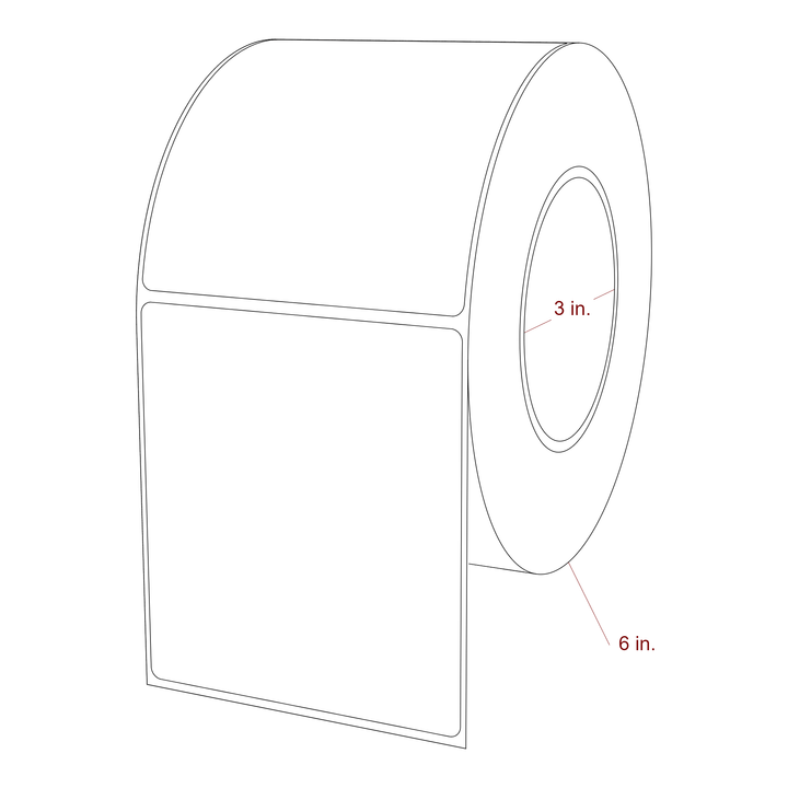 3.75 Inch x 4.25 Inch Rectangle Inkjet Label Roll - 3 Inch Core - 6 Inch Roll OD - 3D Perspective