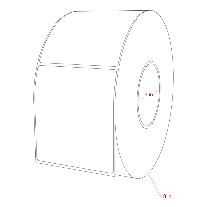 3.75 Inch x 4.25 Inch Rectangle Inkjet Label Roll - 3 Inch Core - 8 Inch Roll OD - 3D Perspective