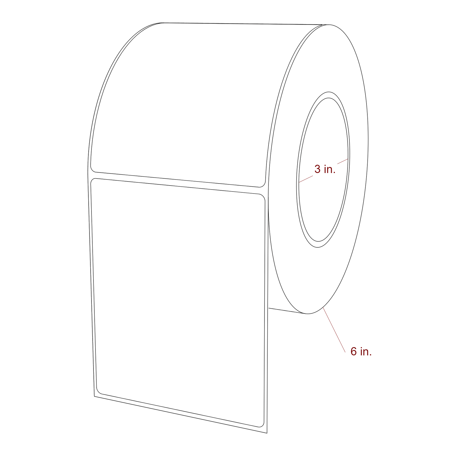 3.75 Inch x 4.5 Inch Rectangle Inkjet Label Roll - 3 Inch Core - 6 Inch Roll OD - 3D Perspective