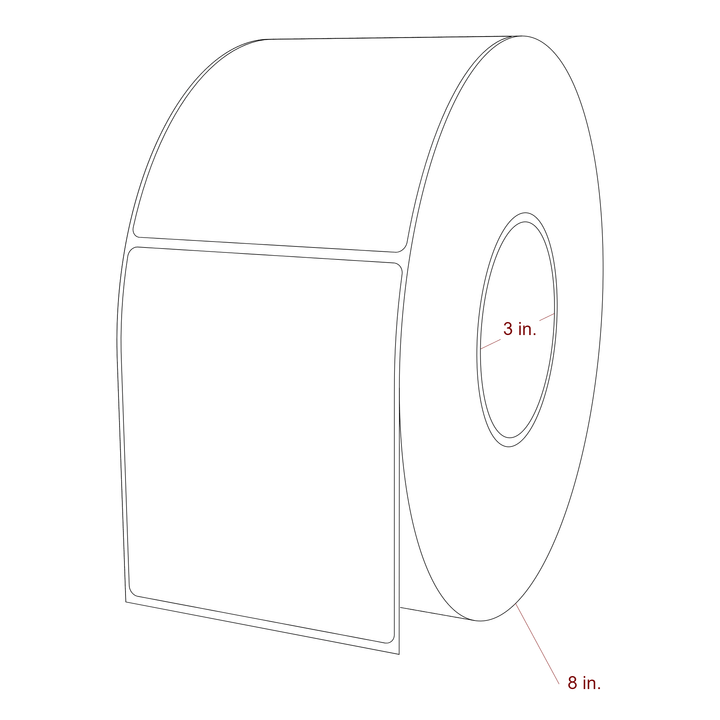 3.75 Inch x 4.5 Inch Rectangle Inkjet Label Roll - 3 Inch Core - 8 Inch Roll OD - 3D Perspective