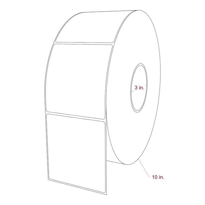 3.75 Inch x 4 Inch Rectangle Inkjet Label Roll - 3 Inch Core - 10 Inch Roll OD - 3D Perspective