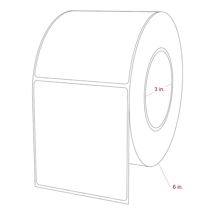 3.75 Inch x 4 Inch Rectangle Inkjet Label Roll - 3 Inch Core - 6 Inch Roll OD - 3D Perspective