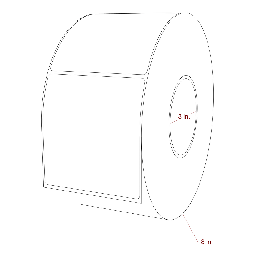 3.75 Inch x 4 Inch Rectangle Inkjet Label Roll - 3 Inch Core - 8 Inch Roll OD - 3D Perspective