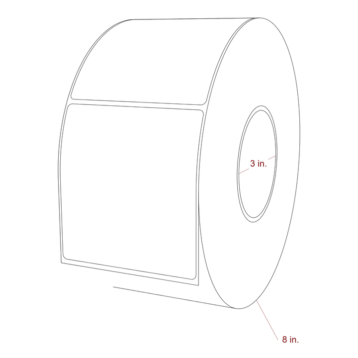 3.75 Inch x 4 Inch Rectangle Inkjet Label Roll - 3 Inch Core - 8 Inch Roll OD - 3D Perspective