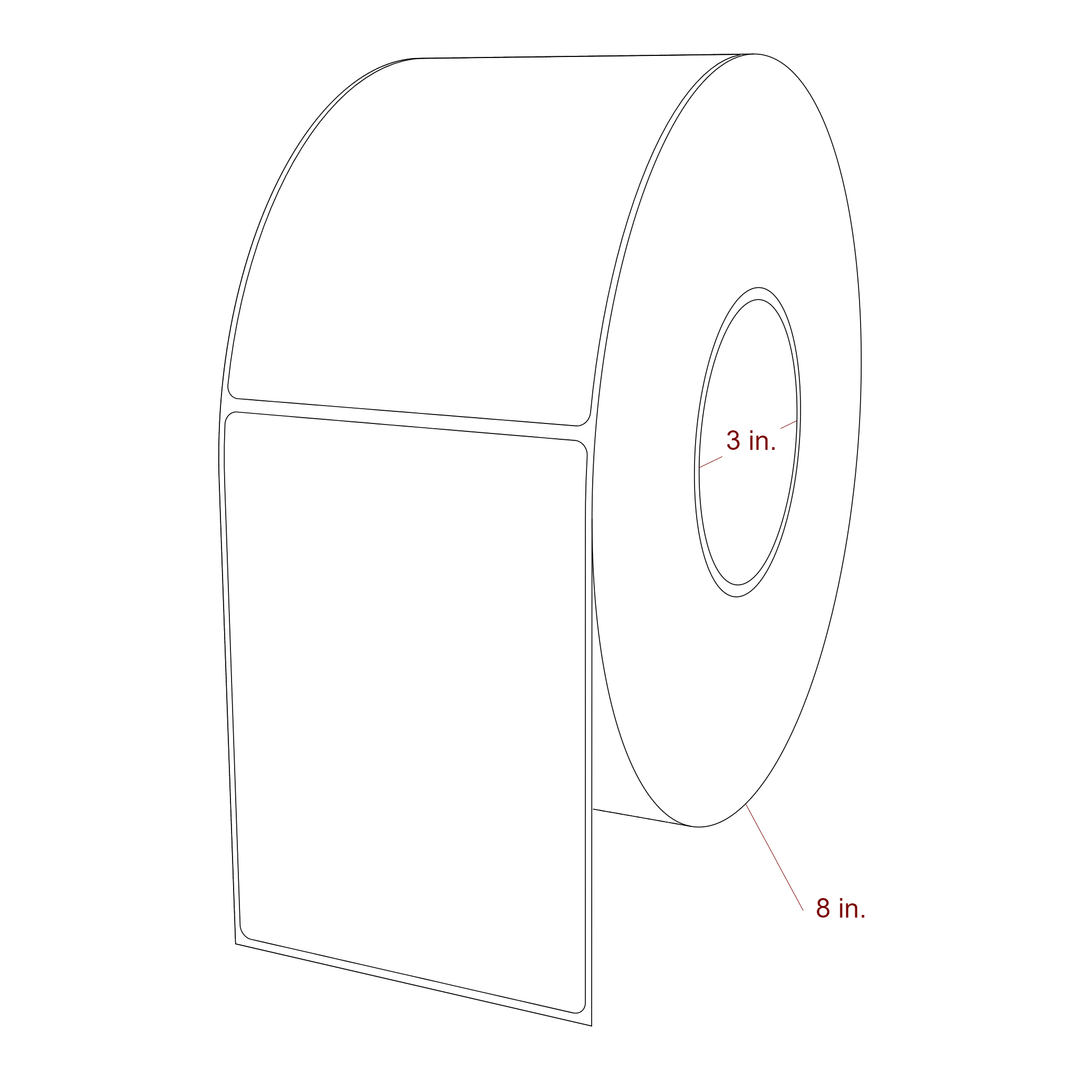 3.75 Inch x 5.25 Inch Rectangle Inkjet Label Roll - 3 Inch Core - 8 Inch Roll OD - 3D Perspective