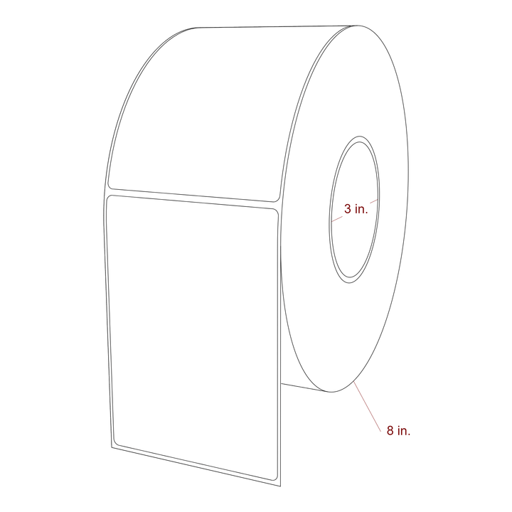 3.75 Inch x 5.25 Inch Rectangle Inkjet Label Roll - 3 Inch Core - 8 Inch Roll OD - 3D Perspective