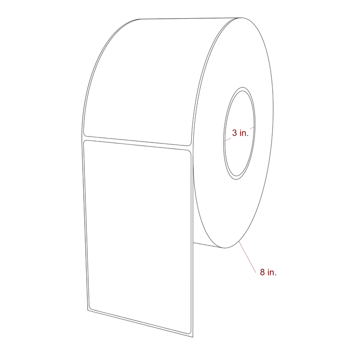 3.75 Inch x 5.75 Inch Rectangle Inkjet Label Roll - 3 Inch Core - 8 Inch Roll OD - 3D Perspective