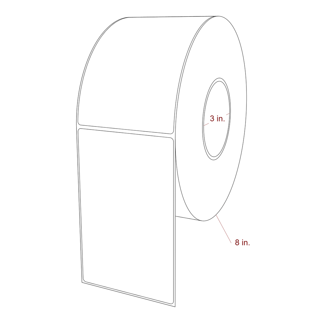 3.75 Inch x 5.875 Inch Rectangle Inkjet Label Roll - 3 Inch Core - 8 Inch Roll OD - 3D Perspective