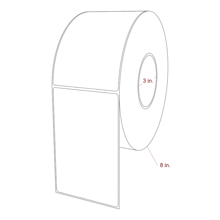 3.75 Inch x 5.875 Inch Rectangle Inkjet Label Roll - 3 Inch Core - 8 Inch Roll OD - 3D Perspective