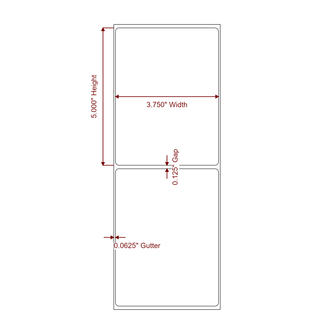 3.75 Inch x 5 Inch Rectangle Inkjet Label Roll - 2D Drawing