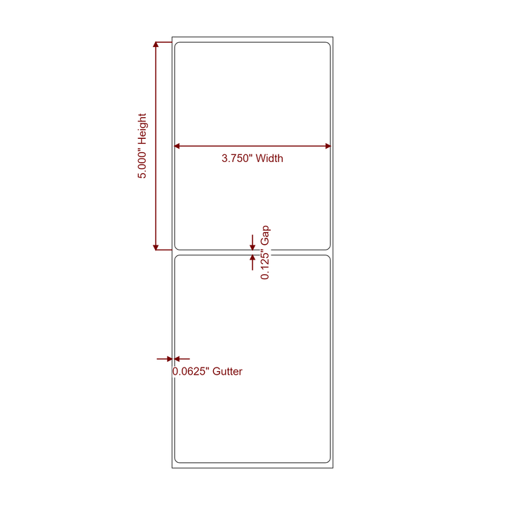 3.75 Inch x 5 Inch Rectangle Inkjet Label Roll - 2D Drawing