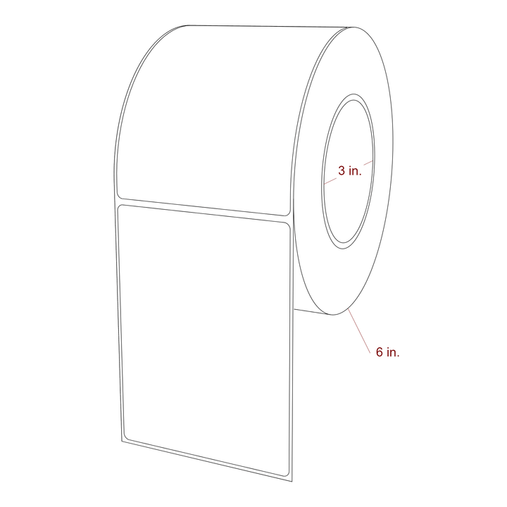 3.75 Inch x 5 Inch Rectangle Inkjet Label Roll - 3 Inch Core - 6 Inch Roll OD - 3D Perspective