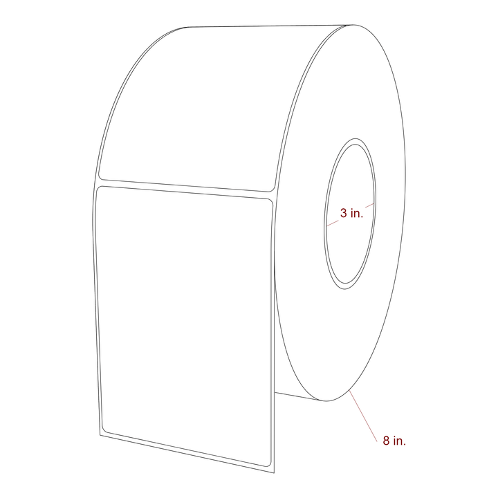 3.75 Inch x 5 Inch Rectangle Inkjet Label Roll - 3 Inch Core - 8 Inch Roll OD - 3D Perspective