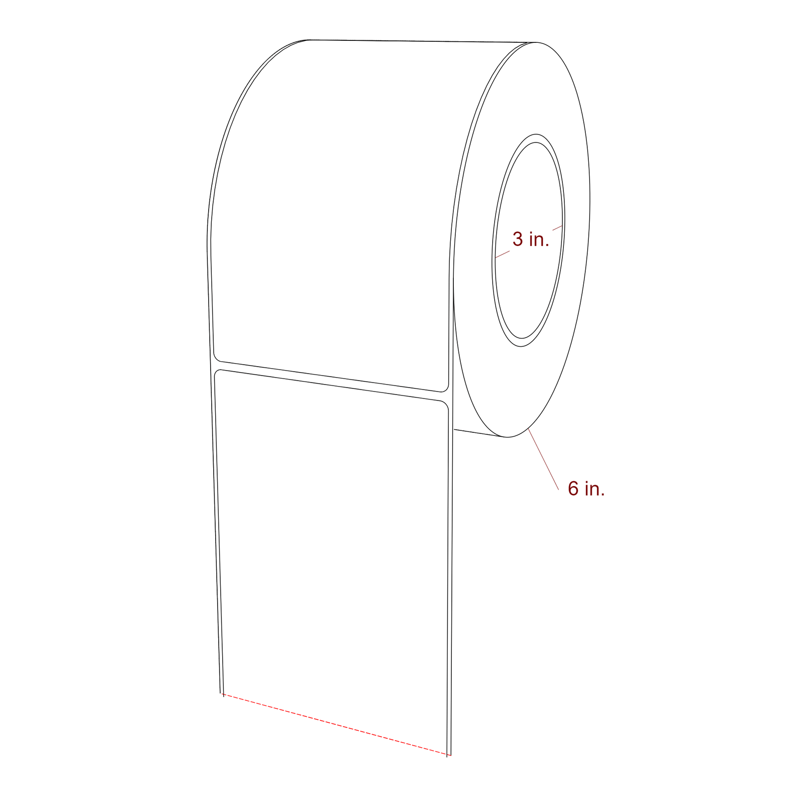 3.75 Inch x 6.25 Inch Rectangle Inkjet Label Roll - 3 Inch Core - 6 Inch Roll OD - 3D Perspective