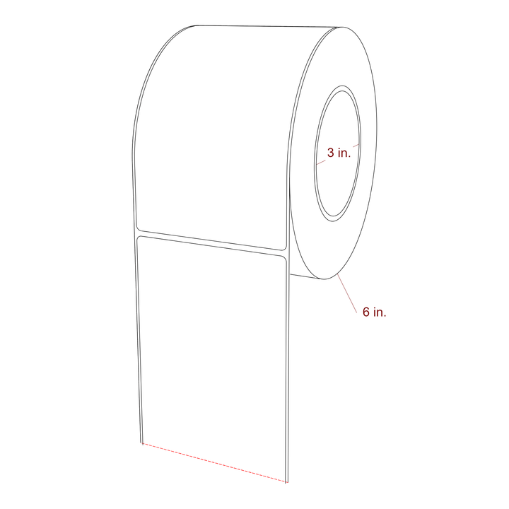 3.75 Inch x 6.25 Inch Rectangle Inkjet Label Roll - 3 Inch Core - 6 Inch Roll OD - 3D Perspective