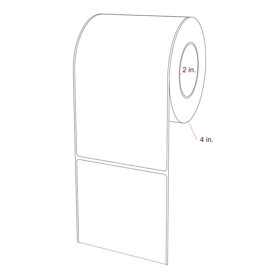 3.75 Inch x 6.5 Inch Rectangle Inkjet Label Roll - 2 Inch Core - 4 Inch Roll OD - 3D Perspective