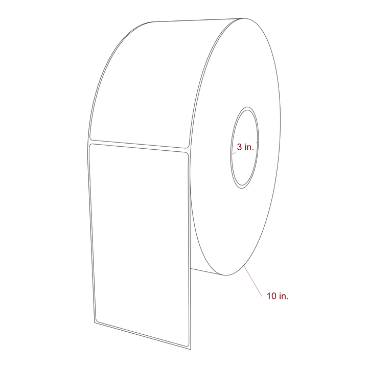 3.75 Inch x 6.5 Inch Rectangle Inkjet Label Roll - 3 Inch Core - 10 Inch Roll OD - 3D Perspective