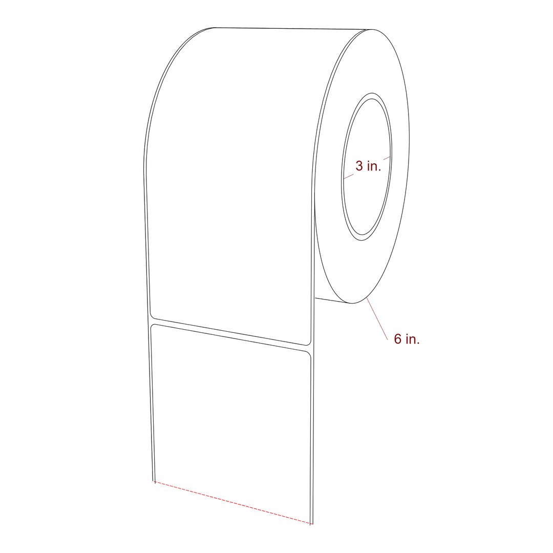 3.75 Inch x 7.75 Inch Rectangle Inkjet Label Roll - 3 Inch Core - 6 Inch Roll OD - 3D Perspective