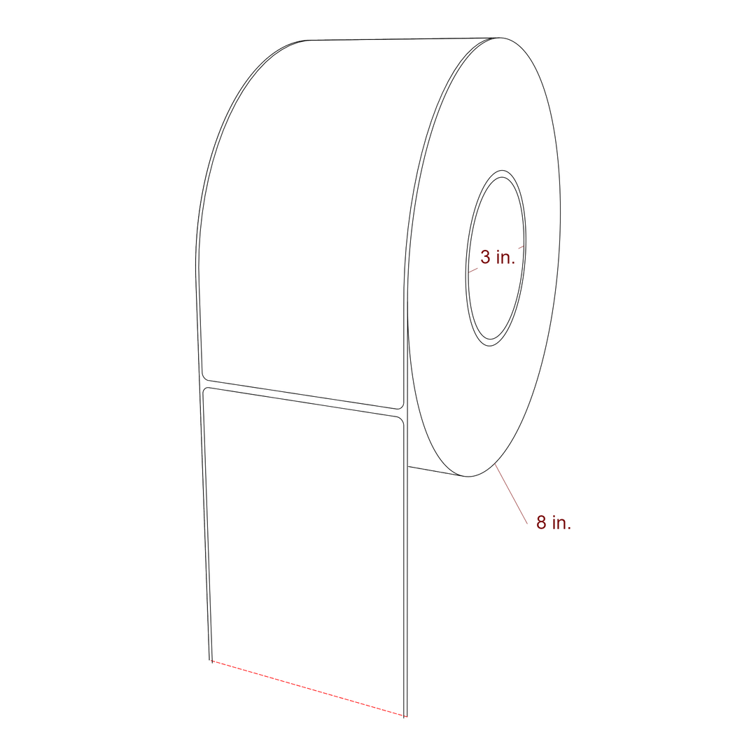 3.75 Inch x 7.75 Inch Rectangle Inkjet Label Roll - 3 Inch Core - 8 Inch Roll OD - 3D Perspective
