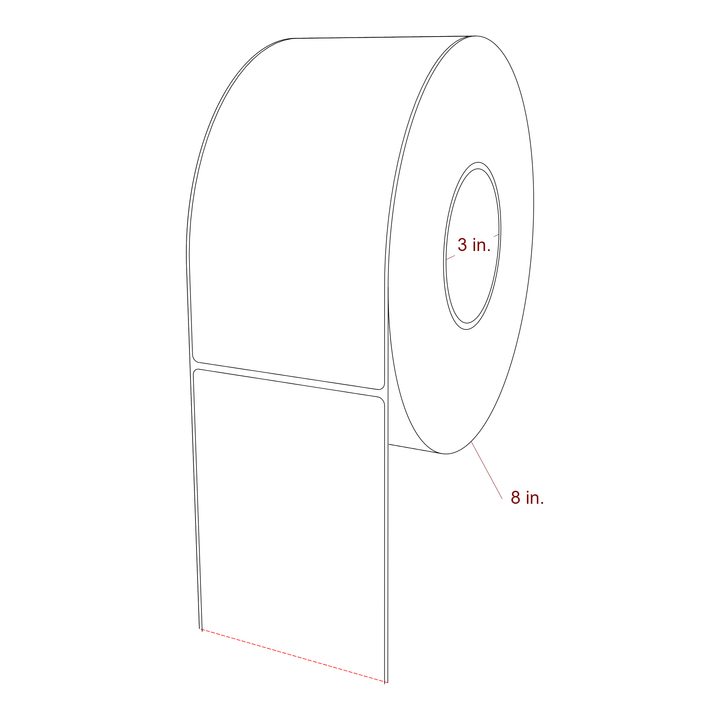 3.75 Inch x 7.75 Inch Rectangle Inkjet Label Roll - 3 Inch Core - 8 Inch Roll OD - 3D Perspective