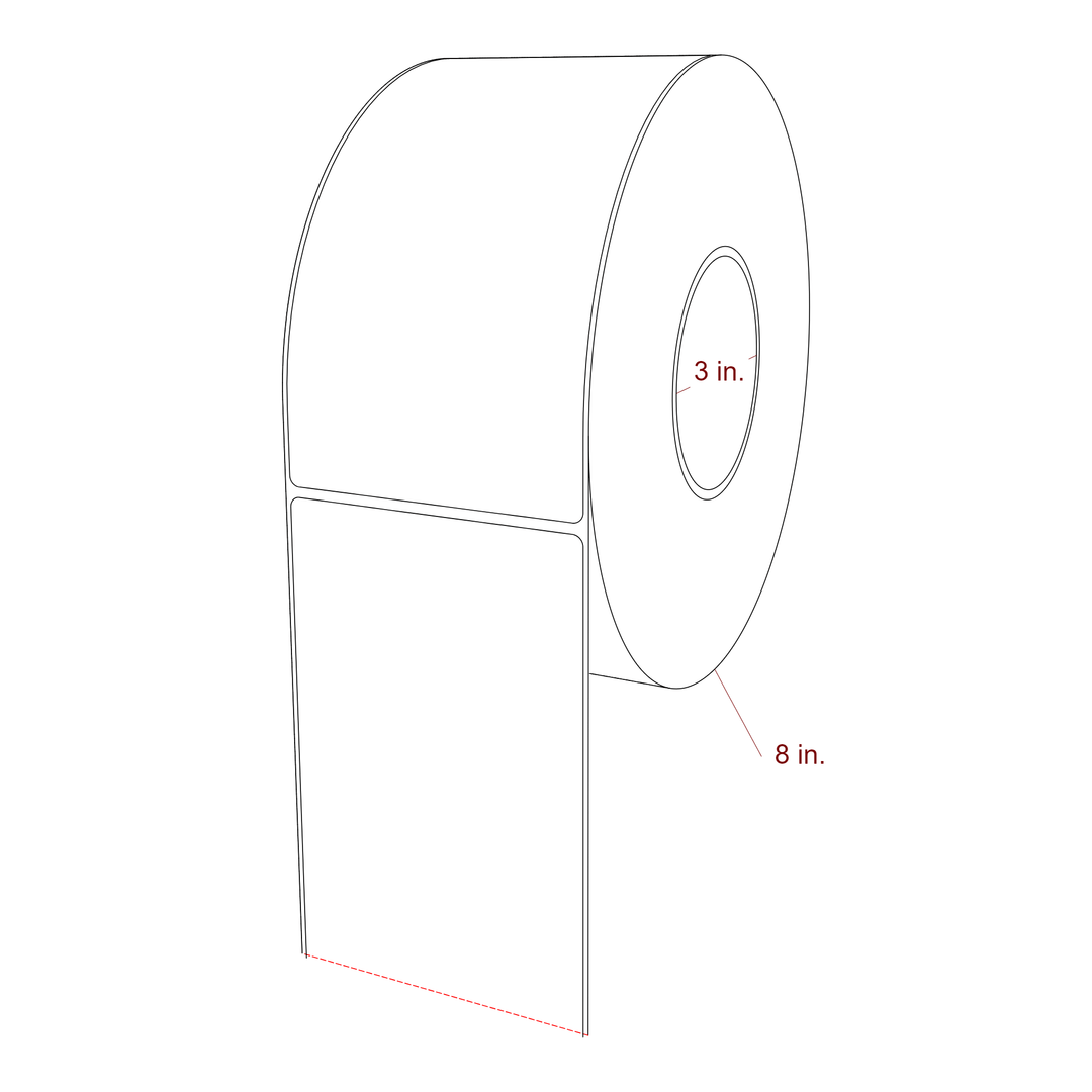 3.75 Inch x 7 Inch Rectangle Inkjet Label Roll - 3 Inch Core - 8 Inch Roll OD - 3D Perspective