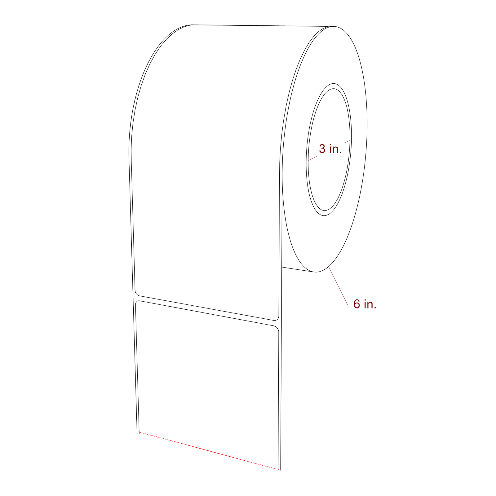 3.75 Inch x 8 Inch Rectangle Inkjet Label Roll - 3 Inch Core - 6 Inch Roll OD - 3D Perspective