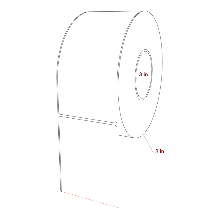 3.75 Inch x 8 Inch Rectangle Inkjet Label Roll - 3 Inch Core - 8 Inch Roll OD - 3D Perspective