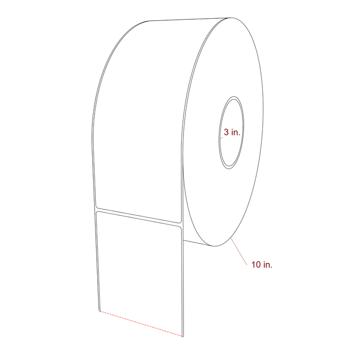 3.75 Inch x 9.75 Inch Rectangle Inkjet Label Roll - 3 Inch Core - 10 Inch Roll OD - 3D Perspective