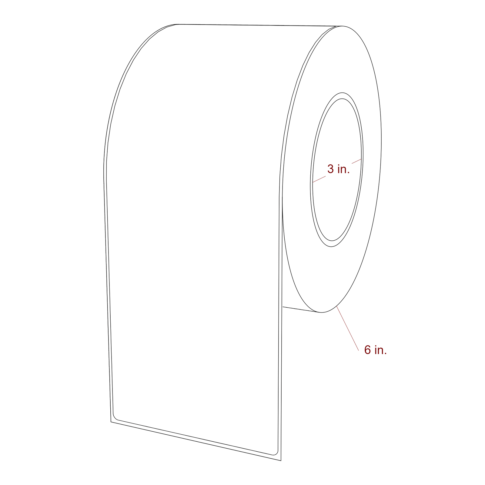 3.75 Inch x 9.75 Inch Rectangle Inkjet Label Roll - 3 Inch Core - 6 Inch Roll OD - 3D Perspective