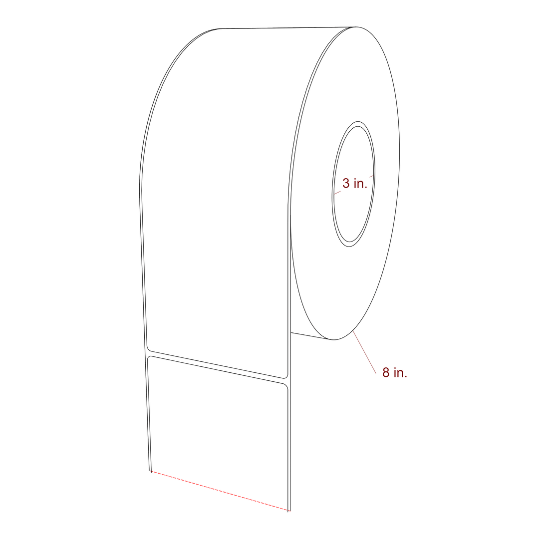 3.75 Inch x 9.75 Inch Rectangle Inkjet Label Roll - 3 Inch Core - 8 Inch Roll OD - 3D Perspective