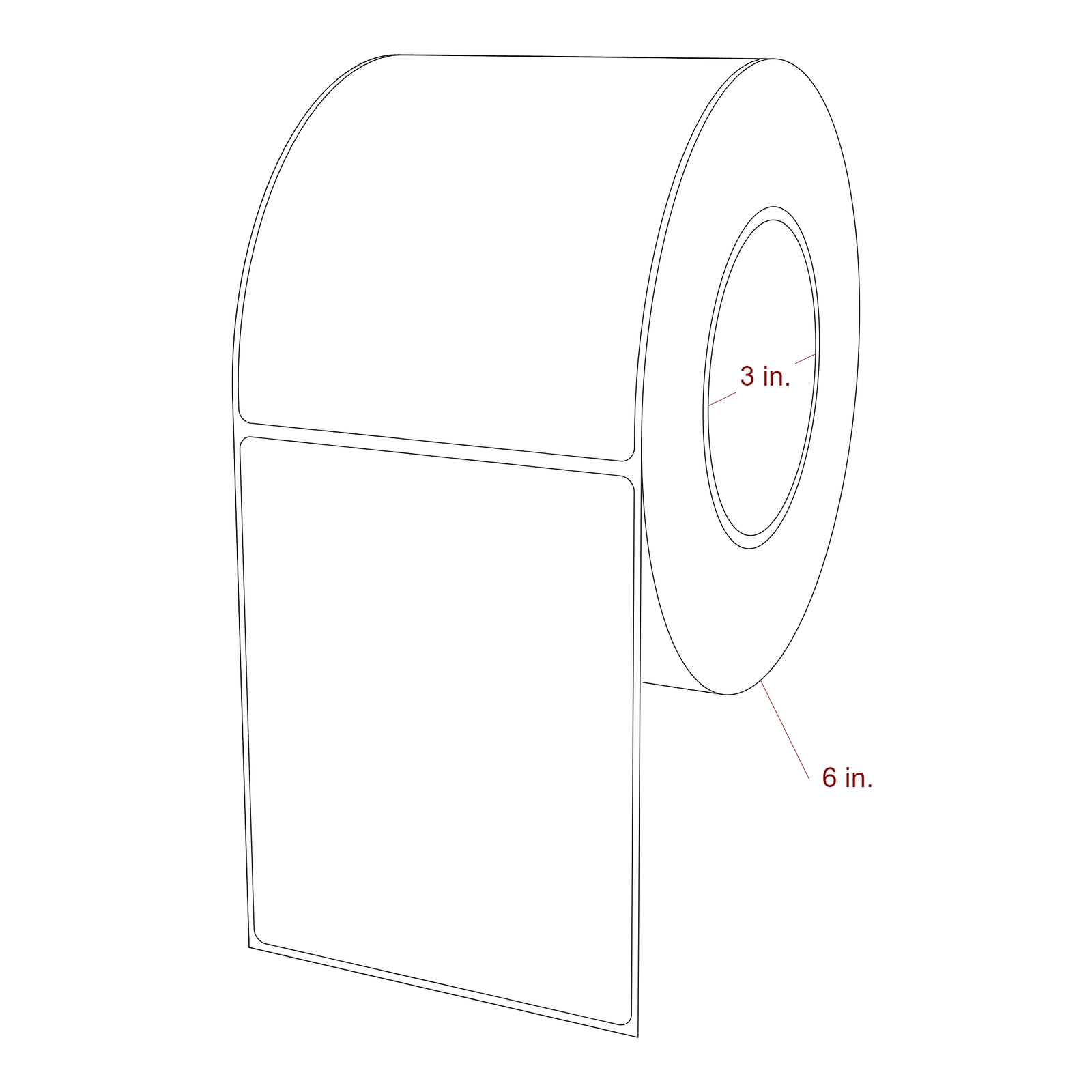 3.875 Inch x 4.875 Inch Rectangle Inkjet Label Roll - 3 Inch Core - 6 Inch Roll OD - 3D Perspective