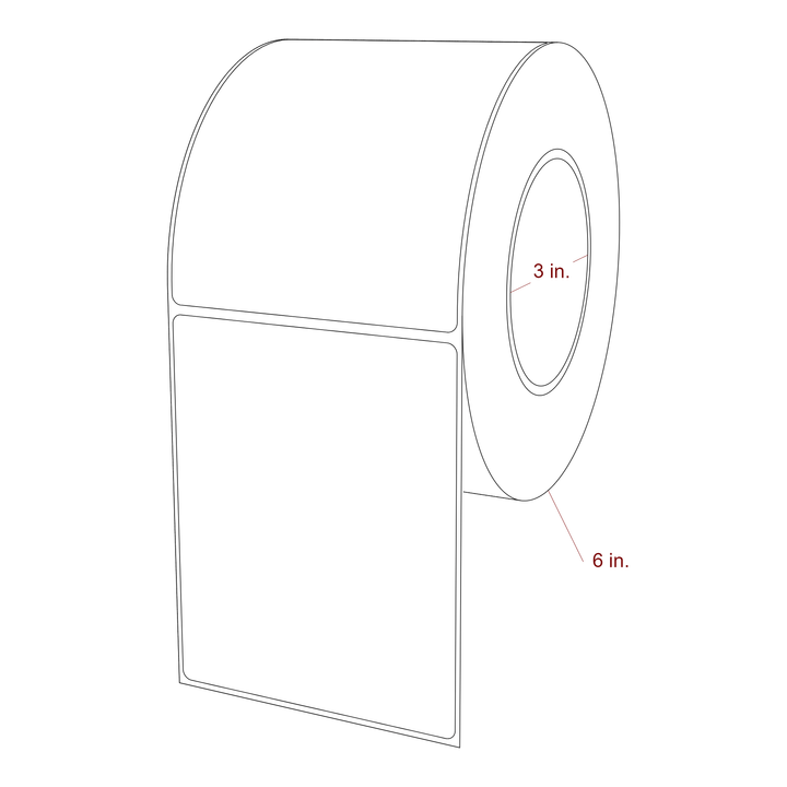 3.875 Inch x 4.875 Inch Rectangle Inkjet Label Roll - 3 Inch Core - 6 Inch Roll OD - 3D Perspective