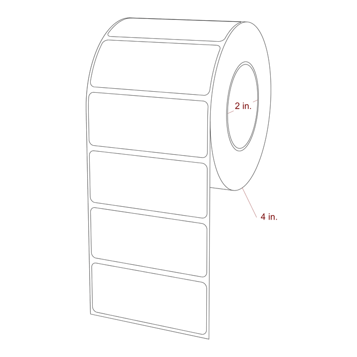 3 Inch x 1.25 Inch Rectangle Inkjet Label Roll - 2 Inch Core - 4 Inch Roll OD - 3D Perspective
