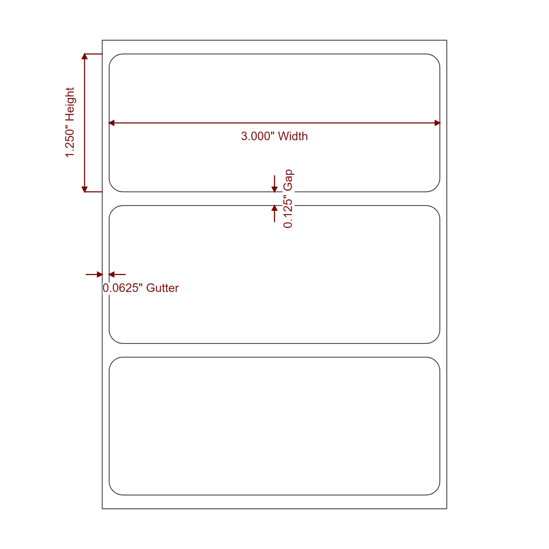 3 Inch x 1.25 Inch Rectangle Inkjet Label Roll - 2D Drawing
