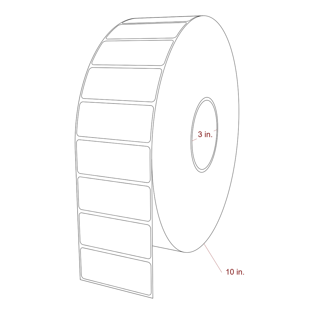 3 Inch x 1.25 Inch Rectangle Inkjet Label Roll - 3 Inch Core - 10 Inch Roll OD - 3D Perspective
