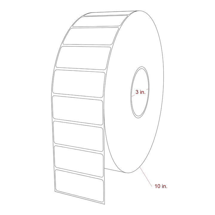 3 Inch x 1.25 Inch Rectangle Inkjet Label Roll - 3 Inch Core - 10 Inch Roll OD - 3D Perspective