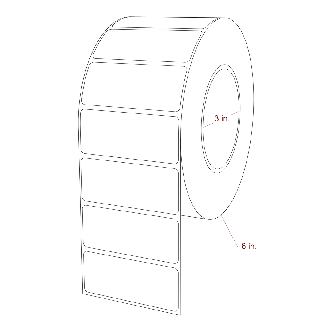 3 Inch x 1.25 Inch Rectangle Inkjet Label Roll - 3 Inch Core - 6 Inch Roll OD - 3D Perspective