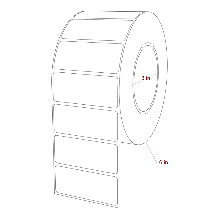 3 Inch x 1.25 Inch Rectangle Inkjet Label Roll - 3 Inch Core - 6 Inch Roll OD - 3D Perspective