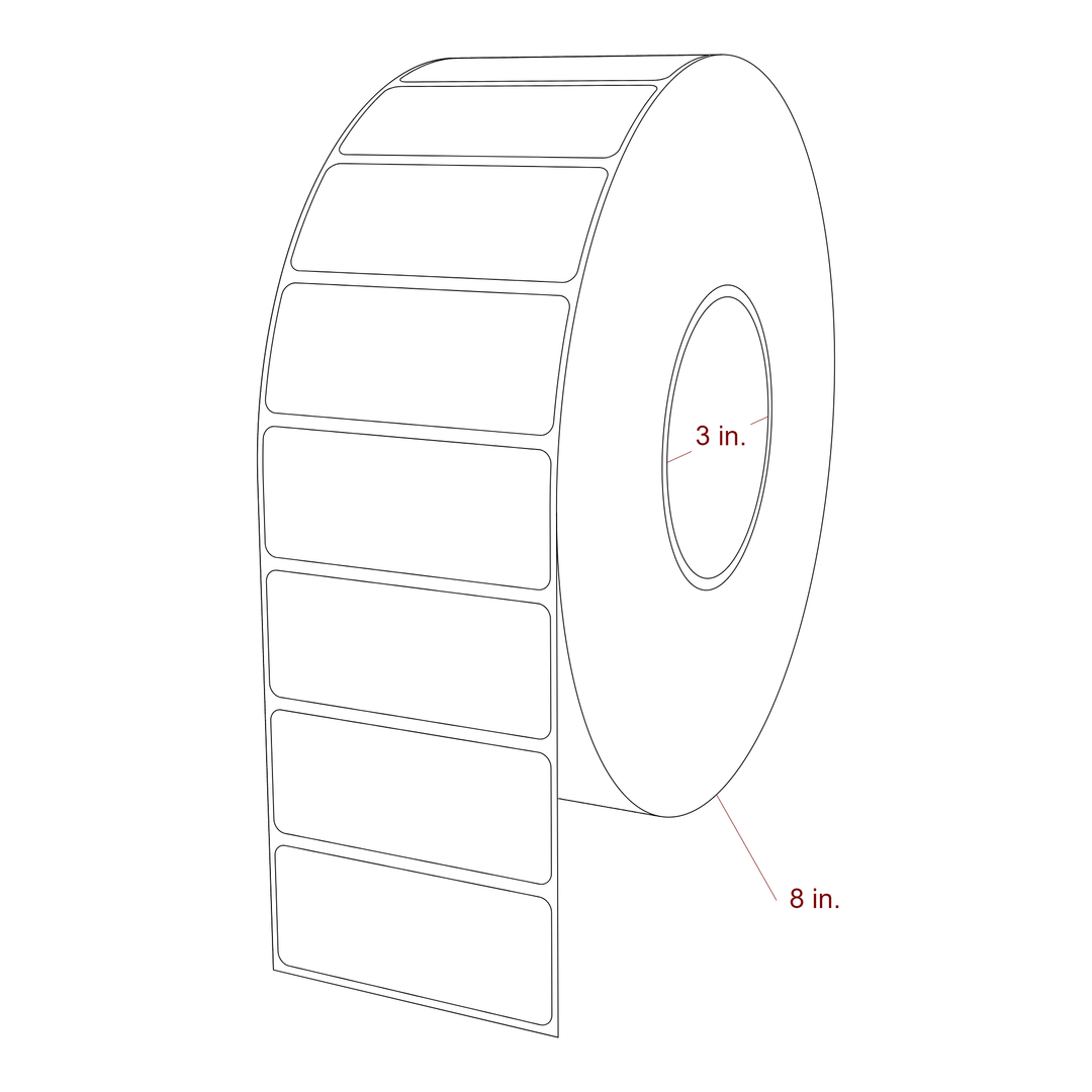 3 Inch x 1.25 Inch Rectangle Inkjet Label Roll - 3 Inch Core - 8 Inch Roll OD - 3D Perspective