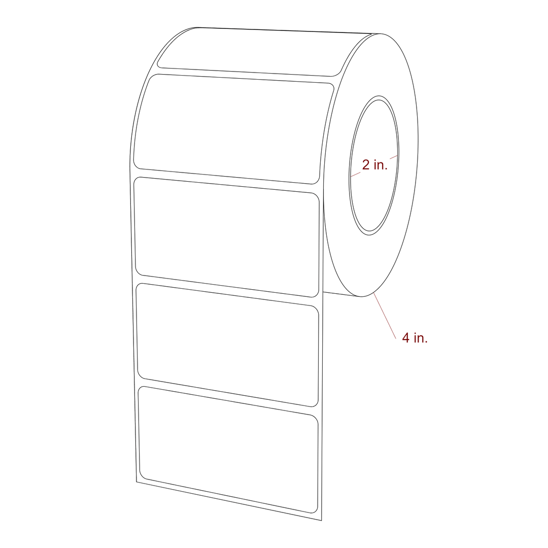 3 Inch x 1.5 Inch Rectangle Inkjet Label Roll - 2 Inch Core - 4 Inch Roll OD - 3D Perspective