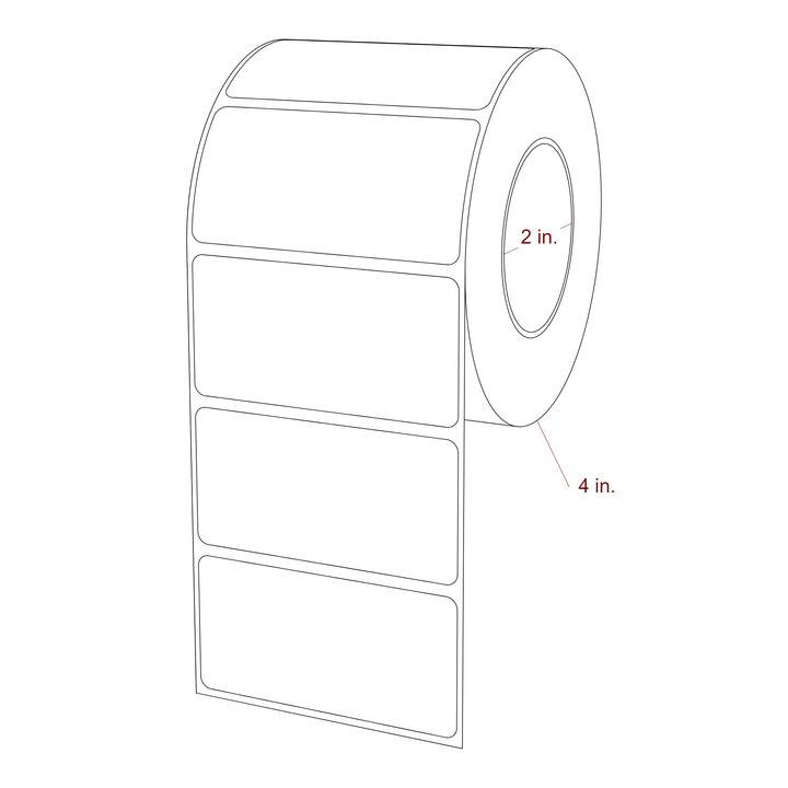 3 Inch x 1.5 Inch Rectangle Inkjet Label Roll - 2 Inch Core - 4 Inch Roll OD - 3D Perspective