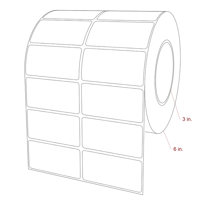 3 Inch x 1.5 Inch Rectangle Inkjet Label Roll - 3 Inch Core - 6 Inch Roll OD - 2Up - 3D Perspective