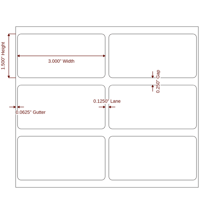 3" x 1.5" Rectangle Roll for Epson ColorWorks, VIPColor & Primera Printers; 3" x 1.5" Rectangle Label Diagram