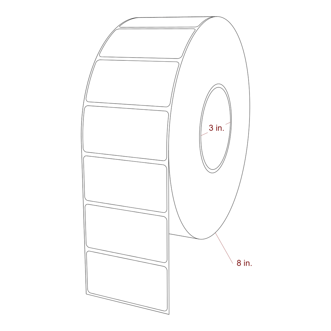 3 Inch x 1.5 Inch Rectangle Inkjet Label Roll - 3 Inch Core - 8 Inch Roll OD - 3D Perspective