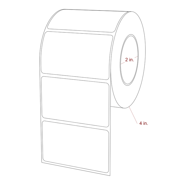 3 Inch x 1.75 Inch Rectangle Inkjet Label Roll - 2 Inch Core - 4 Inch Roll OD - 3D Perspective