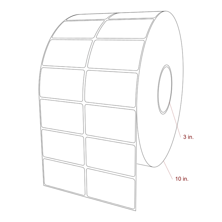 3 Inch x 1.75 Inch Rectangle Inkjet Label Roll - 3 Inch Core - 10 Inch Roll OD - 2Up - 3D Perspective