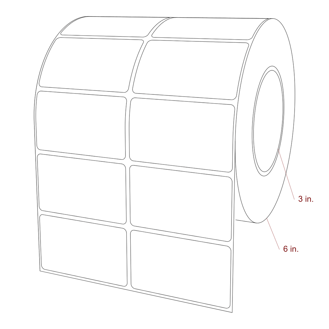 3 Inch x 1.75 Inch Rectangle Inkjet Label Roll - 3 Inch Core - 6 Inch Roll OD - 2Up - 3D Perspective
