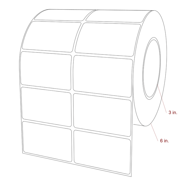 3 Inch x 1.75 Inch Rectangle Inkjet Label Roll - 3 Inch Core - 6 Inch Roll OD - 2Up - 3D Perspective